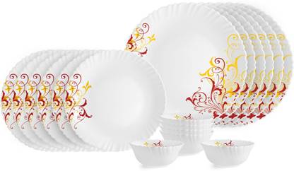 cello Pack of 18 Opalware Yellow Scroll Dazzle Series Opalware Dinner Set Dinner Set