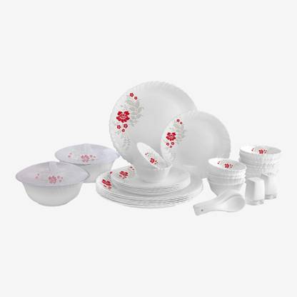 cello Pack of 37 Opalware Dazzle Scarlet Bliss Dinner Set