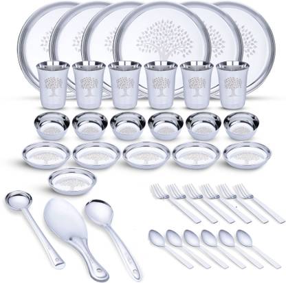 LIMETRO STEEL Pack of 39 Stainless Steel Laser Printed Heavy Gauge Dinner Set
