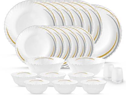 cello Pack of 23 Opalware Golden Arc Dazzle Series Dinner Set, 23-Pieces, Service for 6 PERSON Dinner Set