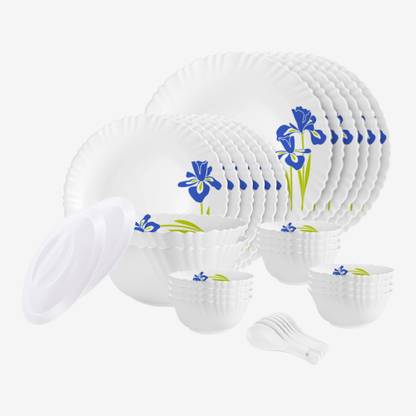 cello Pack of 34 Opalware Dazzle Blue Iris|Crockery Blue Dinner Set