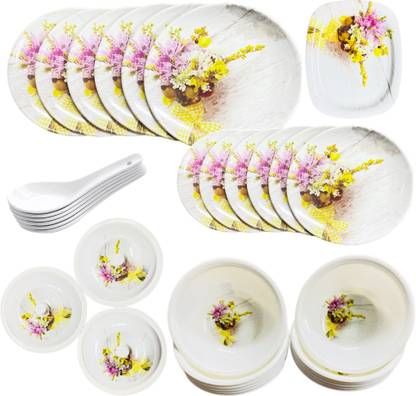 DDK Pack of 40 Melamin (Columba) by Silk Series Premium Melamine Dinner Set 40 PCS in Multicolor. Dinner Set