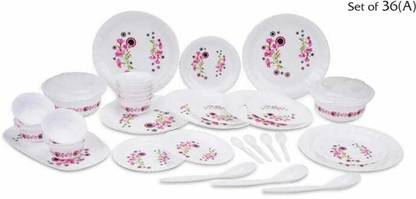 Finner Pack of 36 Plastic Dinner Plates, Bowls, Spoons, and Casserole with Serving Tray Dinner Set