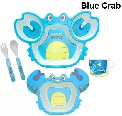 Deepashri Bamboo FIbre Blue Crab Baby Feeding kids Dinner Set (Plate, Bowl, Cup, Spoon & Fork) Dinner Set