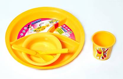 KORBOX Plastic Plastic Dinner Serving Plate for Kids Plastic Breakfast, Lunch, Dinner Set Dinner Set