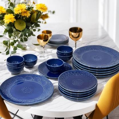 Praahi Lifestyle Pack of 12 Ceramic Premium Dinner Set | 4 Full Plates, 4 Side Plates, 4 Bowls | Best for Gift Dinner Set