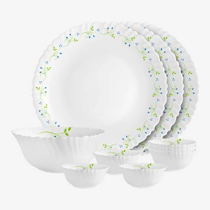 cello Pack of 10 Opalware Dazzle Opalware Tropical Lagoon Dinner Set |Crockery Set |White Dinner Set