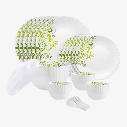cello Pack of 34 Opalware Dazzle Oleander|Crockery Set | Dinner Set