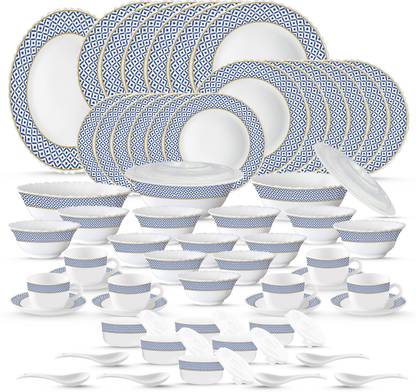 BOROSIL Pack of 66 Opalware Bridal Set Made in India Microwave and Oven safe Juliet Dinner Set