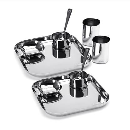 Sumeet Pack of 10 Stainless Steel Square Stainless Steel Heavy Gauge Mirror Finish Dinner set, Pack of 10 pieces Dinner Set
