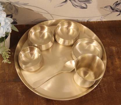 Puri Bronze Classic Brozne/Kansa Thali Set � Brushed/Matt Finish -7 Pcs Set Dinner Set