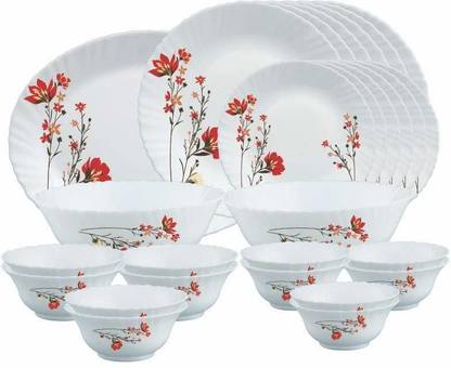 BOROSIL Pack of 27 Opalware CHRYS RED Dinner Set