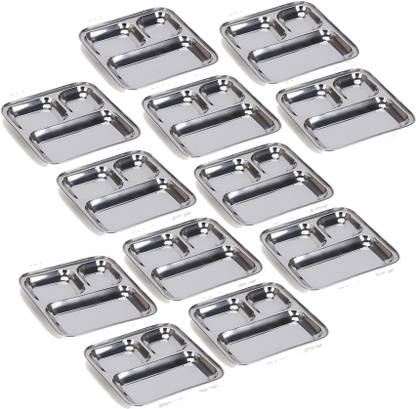 Masox Store Pav Bhaji Plate/Thali/Dinner Plates/Three Compartment Plate 3 in 1 Snack Dish K8 Dinner Plate