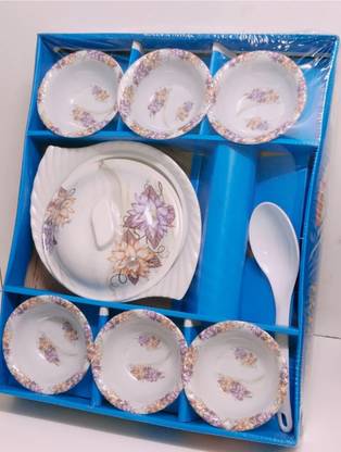 SMGI Pack of 9 Marble Dinning,Pudding Set of 9 pieces Dinner Set