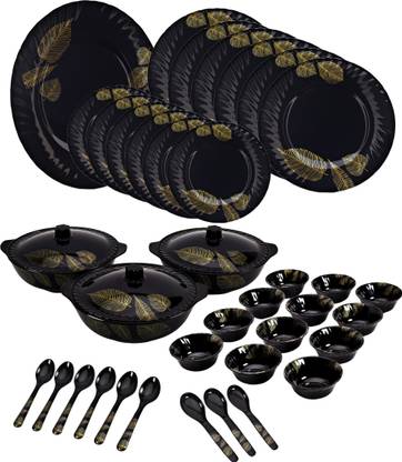 Sigri-wala Pack of 40 Melamin BLACK FLOWER Dinner Set