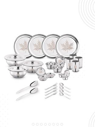 Classic Essentials Pack of 36 Stainless Steel Dinner Set|Serves 4 People|Heavy Gauge|Kitchen Set|Permanent Laser-Maple Dinner Set