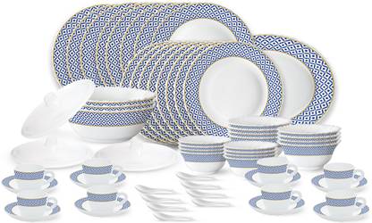 Larah by Borosil Pack of 63 Opalware Fluted Juliet Dinner Plates & Bowls Crockery Set for Dinning Dinner Set