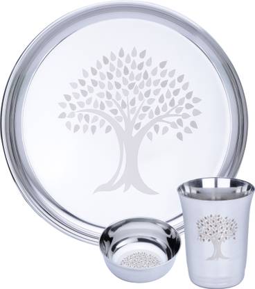 LIMETRO STEEL Pack of 3 Steel Laser Printed (Serves 1) Dinner Set
