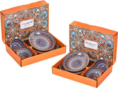KEDIRA Pack of 8 Ceramic Bohemian Mandala Dinnerware Set, Bowls and Plates Artisan Handcrafted Design Dinner Set
