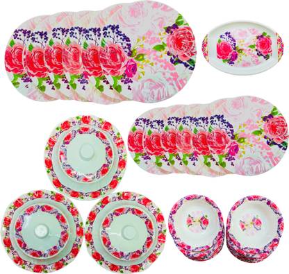 DDK Pack of 49 Melamin (ROSE PATEL) Designer Melamine Dinner Set in Multicolor Dinner Set