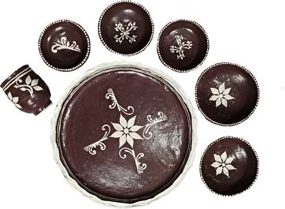 kalpatari Pack of 7 Earthenware Sada Banaphul Dinner Set