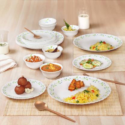 cello Pack of 18 Opalware Dazzle Series Tropical Lagoon | Study & Durable & Dishwasher Safe Dinner Set