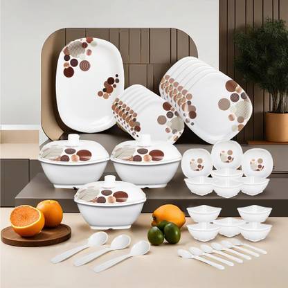 Flipkart SmartBuy Pack of 40 Melamin Blush Blossom Melamine Dinner Set | Dishwasher Safe| Stain Resistant Dinner Set