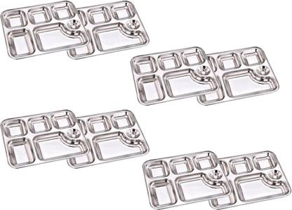 Masox Store Heavy Duty Stainless Steel Rectangle Dinner Plate | 6 Sections Bhojan Thali K5 Dinner Plate