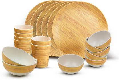 red butler Pack of 20 Bamboo Fibre Eco-Friendly Wooden Design Daily Use Dinner Set