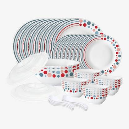 Larah by Borosil Pack of 44 Opalware Pastel Galaxy Crockery Set for Dining & Gifting, Plate & Bowl Dinner Set