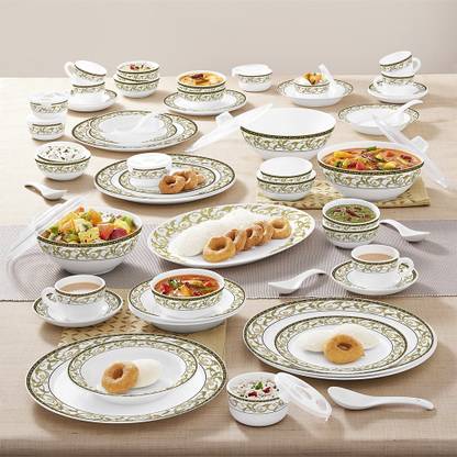 Larah by Borosil Pack of 67 Opalware Kohinoor Royale 67 Pcs Dinner Plates & Bowls Crockery Set for Dinning Dinner Set