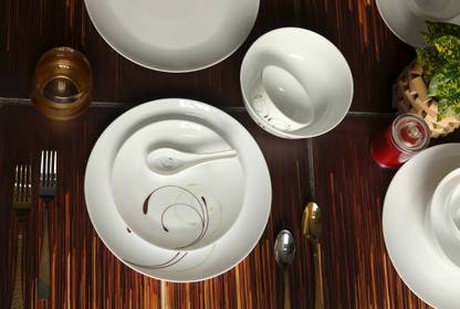 Sanjeev Kapoor Pack of 33 Opalware 33 Pc White Corelle Shape Dinner Set - SKB2332 Dinner Set