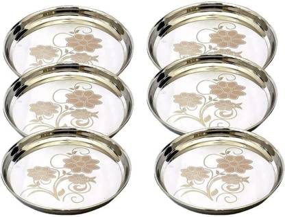 EMINENT TRADERS Pack of 6 Stainless Steel ET-6 THALI LASER PRINTED 6 NOS Dinner Set