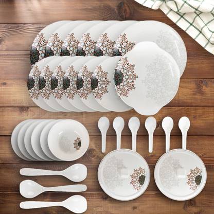 Usha Shriram Pack of 32 Melamin DineSmart 32Pcs Stylon Blue Vector Dinner Set Unbreakable Stain Resistant Dinner Set