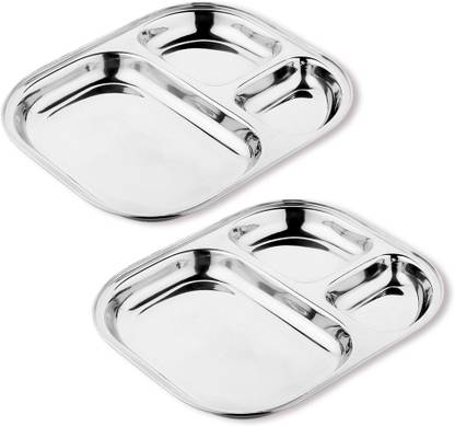 DOKCHAN Stainless Steel Partition Plate 3 in1 / Bhojan Thali / Dinner Plate Sectioned Plate