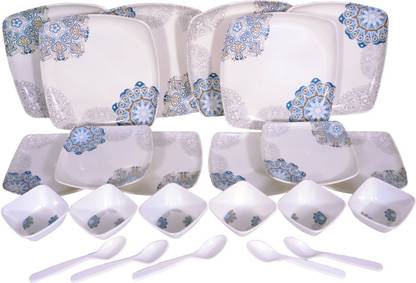 CARNIVAL Pack of 24 Melamin Square Lito(919) Beautyfull Dinner / Lunch & Dining set 24 Pcs of Melamine Dinner Set