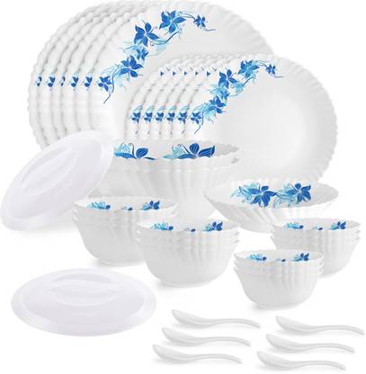 cello Pack of 35 Opalware Blue Swirl Dazzle Dinner Set