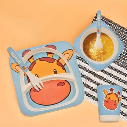 Baby Moo Bamboo Giraffe Blue Bamboo Fiber Dinner Set Dinner Set