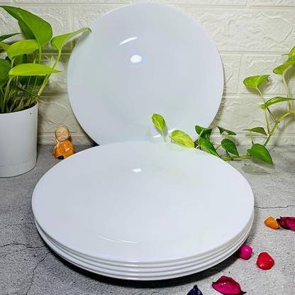 Kriti Traders Pack of 6 Opalware Plain White Dinner Plate for dining & gifting Dinner Set
