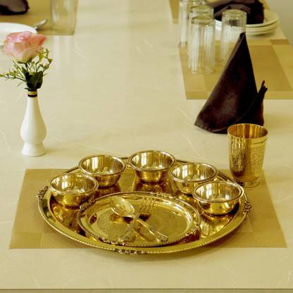 Brass Globe Pack of 10 Brass MAHARAJA DINNER SET | DINNERWARE | BRASS DINNER SET | ETCHED DINNER SET | PITAL Dinner Set