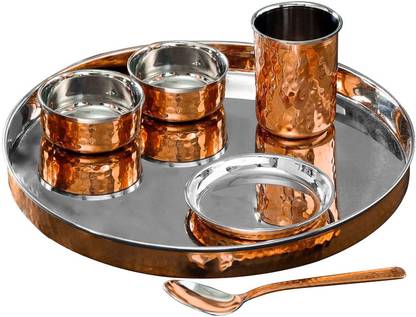 Spillbox Pack of 6 Copper, Stainless Steel hammered Thali Set | Dinnerware | tableware | Crockery Dinner Set