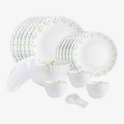 cello Pack of 34 Opalware Dazzle Opalware Tropical Lagoon Dinner Set |Crockery Set |White Dinner Set