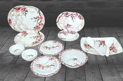 RGU Pack of 32 Melamin Round Dinner Set Serve for 10 Person Dinner Set