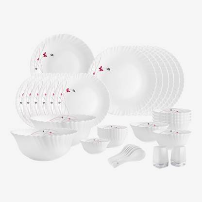 cello Pack of 35 Opalware Dazzle Series Lush Fiesta | Light-Weight, Daily Use Crockery Set for Dining Dinner Set