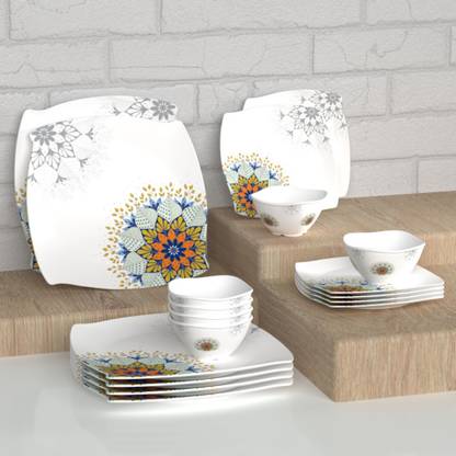 Castleite Pack of 18 Melamin Marvella Sunset Glow Edgy Designer Crockery Dinner Set