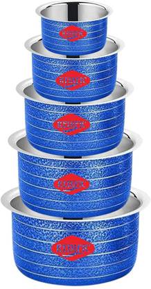 Redific 5 Piece Tope Set Steel Cookware Set Milk Pan Steel Container (450 to 1850 ML) Non-Stick Coated Cookware Set