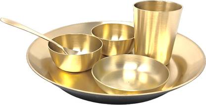 SATYUGCRAFTS Pack of 6 Bronze Bronze Kansa Thali Dinner Set