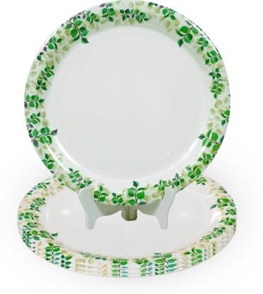 AURKA Pack of 4 Melamin 11" Leafy Border Dinnerware Plates Perfect for Serving Food, Lunch, Breakfast Dinner Set