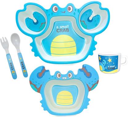 Deepashri Baby Feeding Crab Theme Dinner Set for Kids (Plate, Bowl, Cup, Spoon & Fork)  - 100% Safe Bamboo Fiber