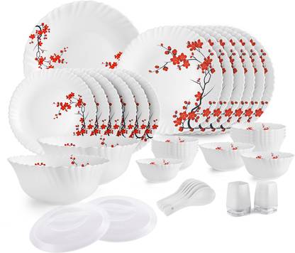 cello Pack of 37 Opalware Opalware Dazzle Cherry Blosssom Dinner Set for 6 Serving Dinner Set